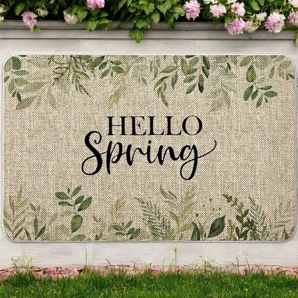 Hello Spring Leaves Farmhouse Indoor Outdoor Entrance Non Slip Door Mat 27 x 17 - Picture 5 of 12